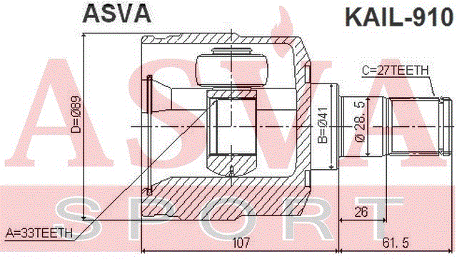 ШРУС внутренний 49505-2EJ10/KAIL-910 ASVA