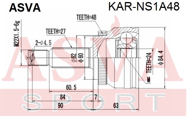 ШРУС наружный задний 49600-1F010/KAR-NS1A48 ASVA