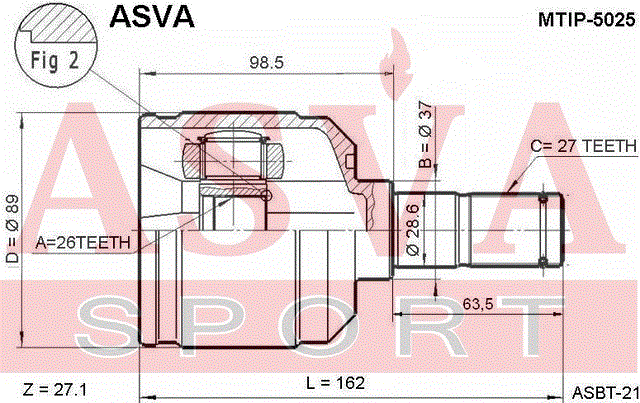 ШРУС внутренний 49605-34A00/MTIP-5025 ASVA