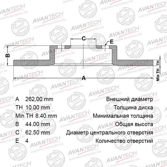 Диск тормозной задний 58411-0U300/BR1015S AVANTECH