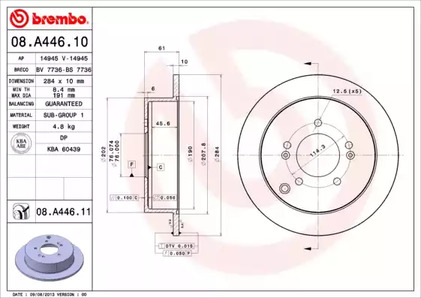Диск тормозной задний 58411-3A300/08.A446.10 BREMBO