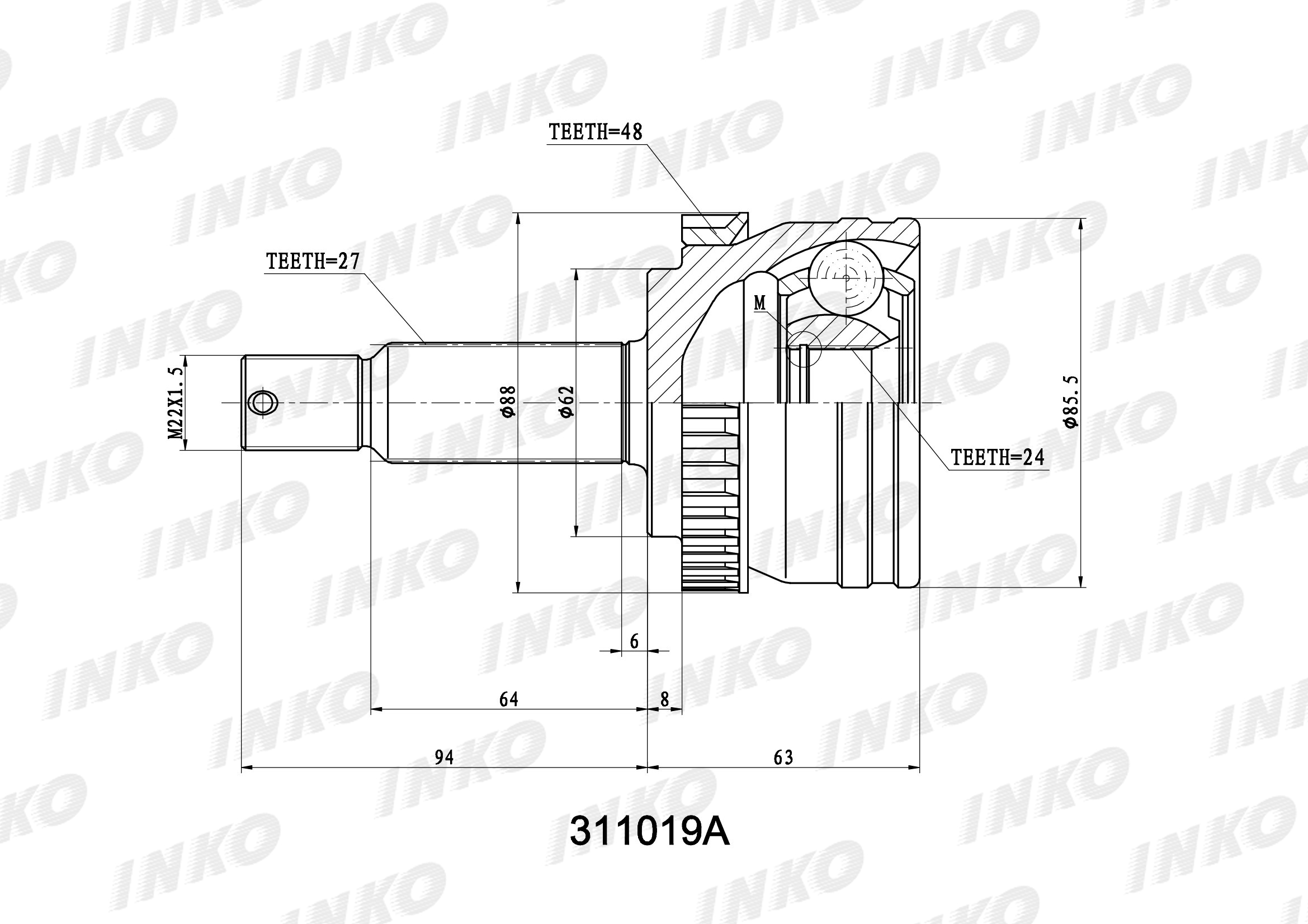 ШРУС наружный 311019A INKO
