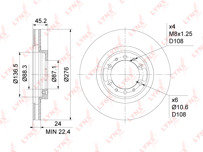 Диск тормозной передний MR129648/BN-1088 LYNX