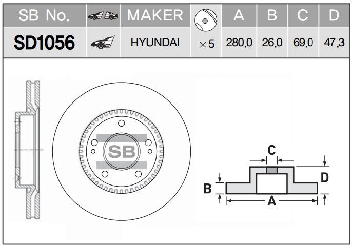 Диск тормозной передний 51712-3K000/SD1056 SANGSIN BRAKE