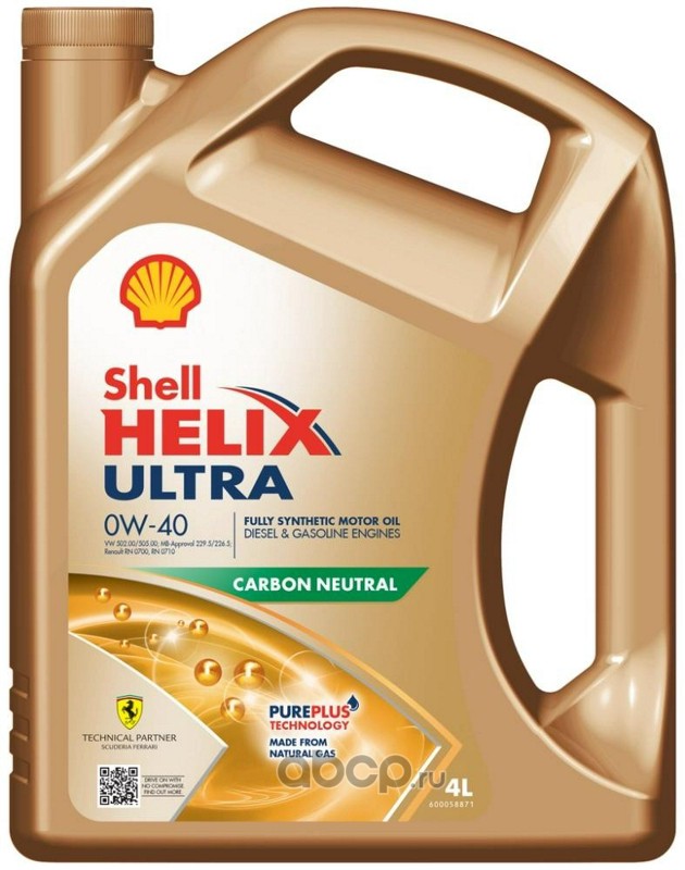 Масло моторное 0W40 HELIX ULTRA SP 4L 600065404 SHELL